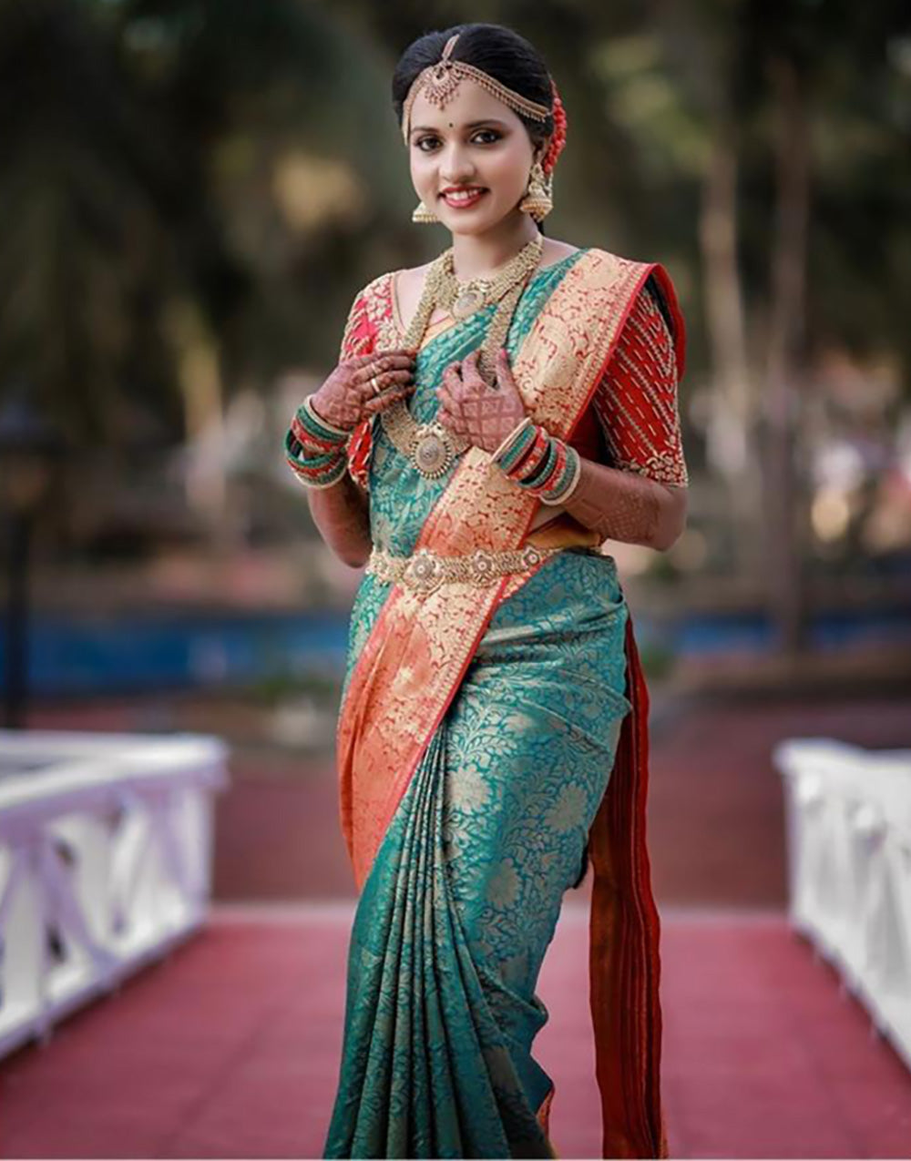 Teal Green Banarasi Silk With Gold Zari Weaving Work