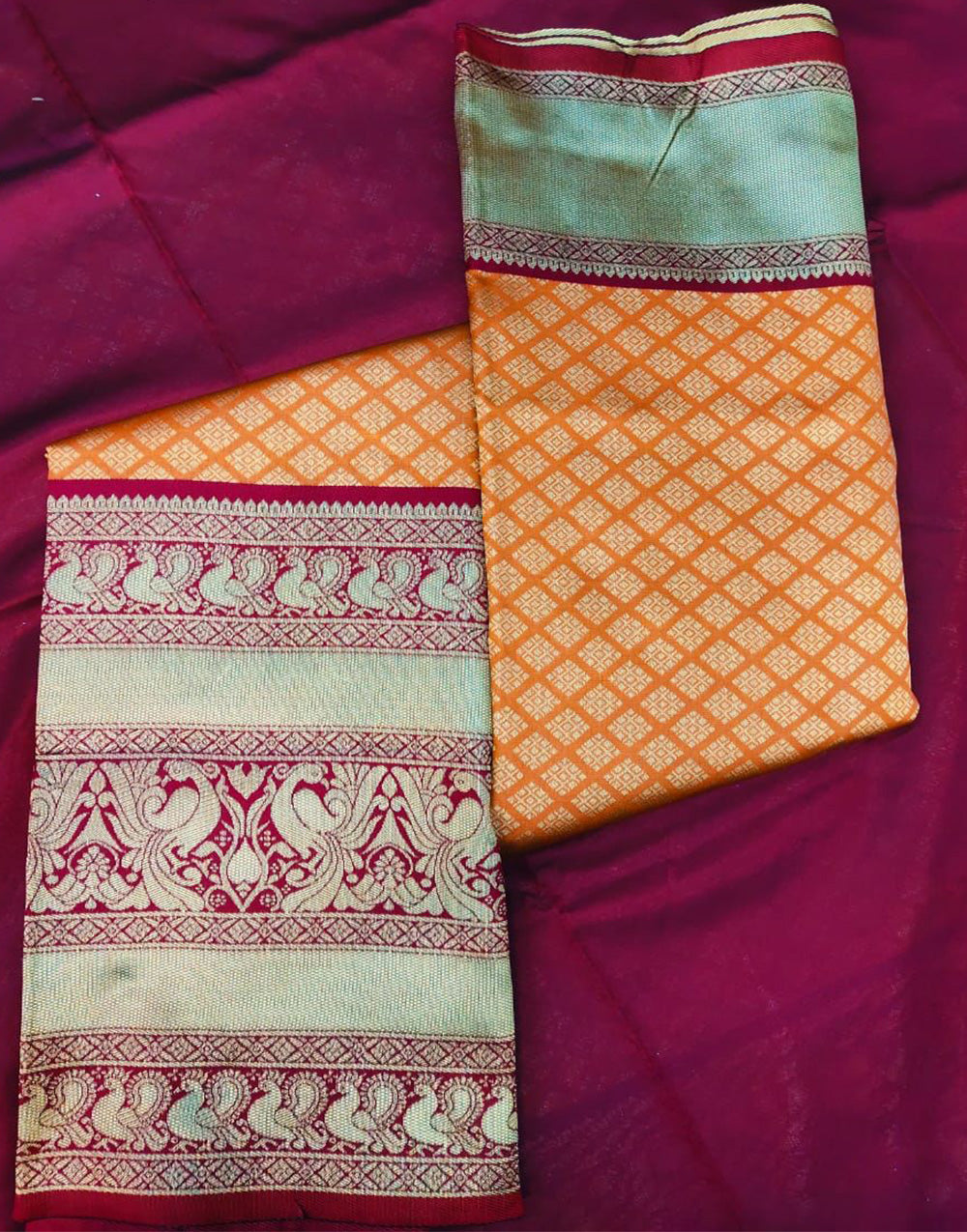 Orange Banarasi Silk Saree With Weaving Work