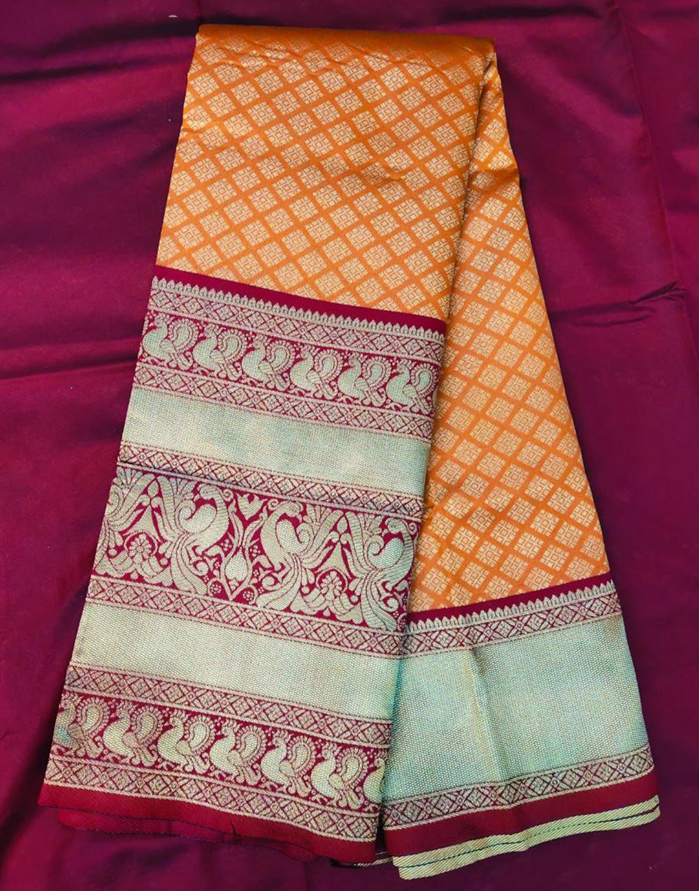 Orange Banarasi Silk Saree With Weaving Work