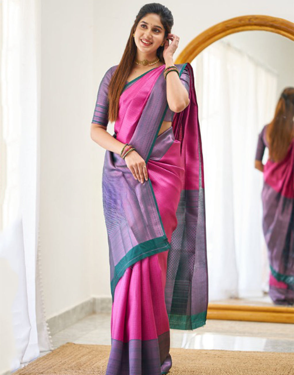 Pink Banarasi Soft Silk Saree With Zari Weaving Work