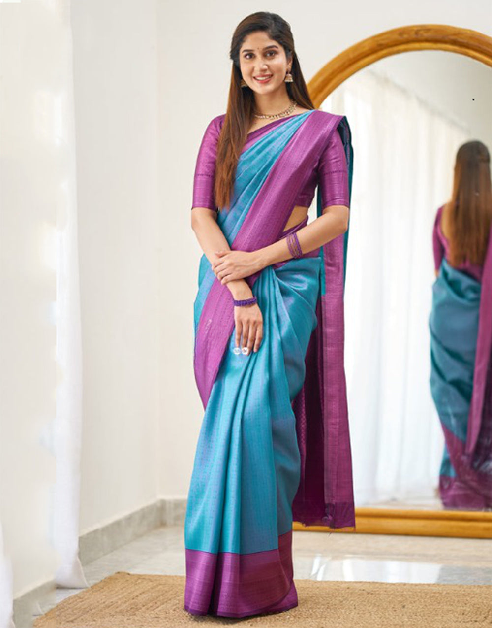 Pacific Blue Banarasi Soft Silk Saree With Zari Weaving Work