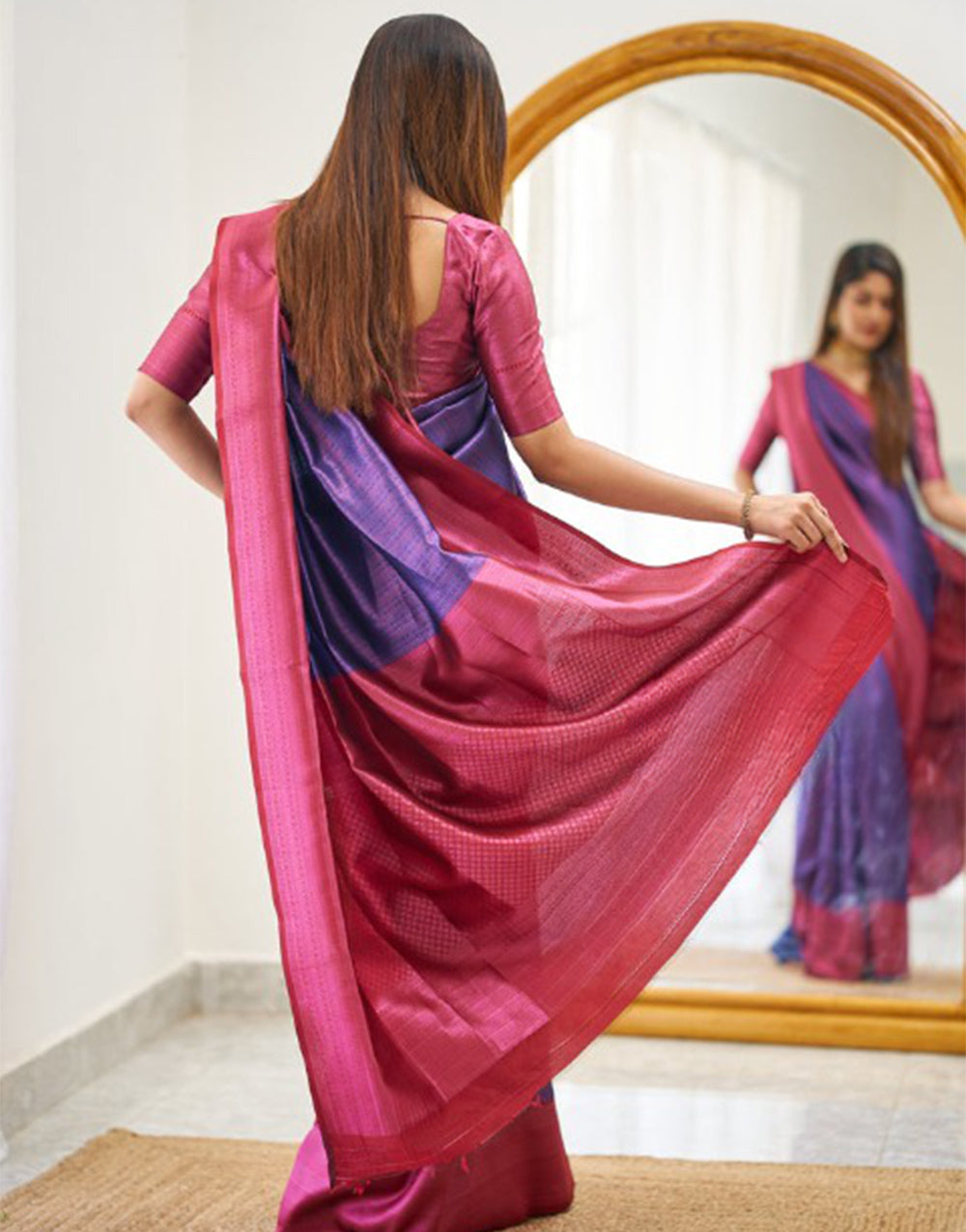 Purple Banarasi Soft Silk Saree With Zari Weaving Work