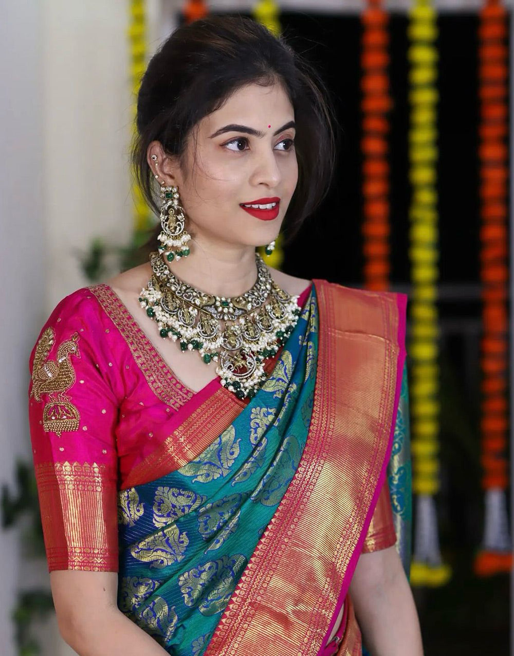 Rama Blue Banarasi Soft Silk Saree With Zari Weaving Work