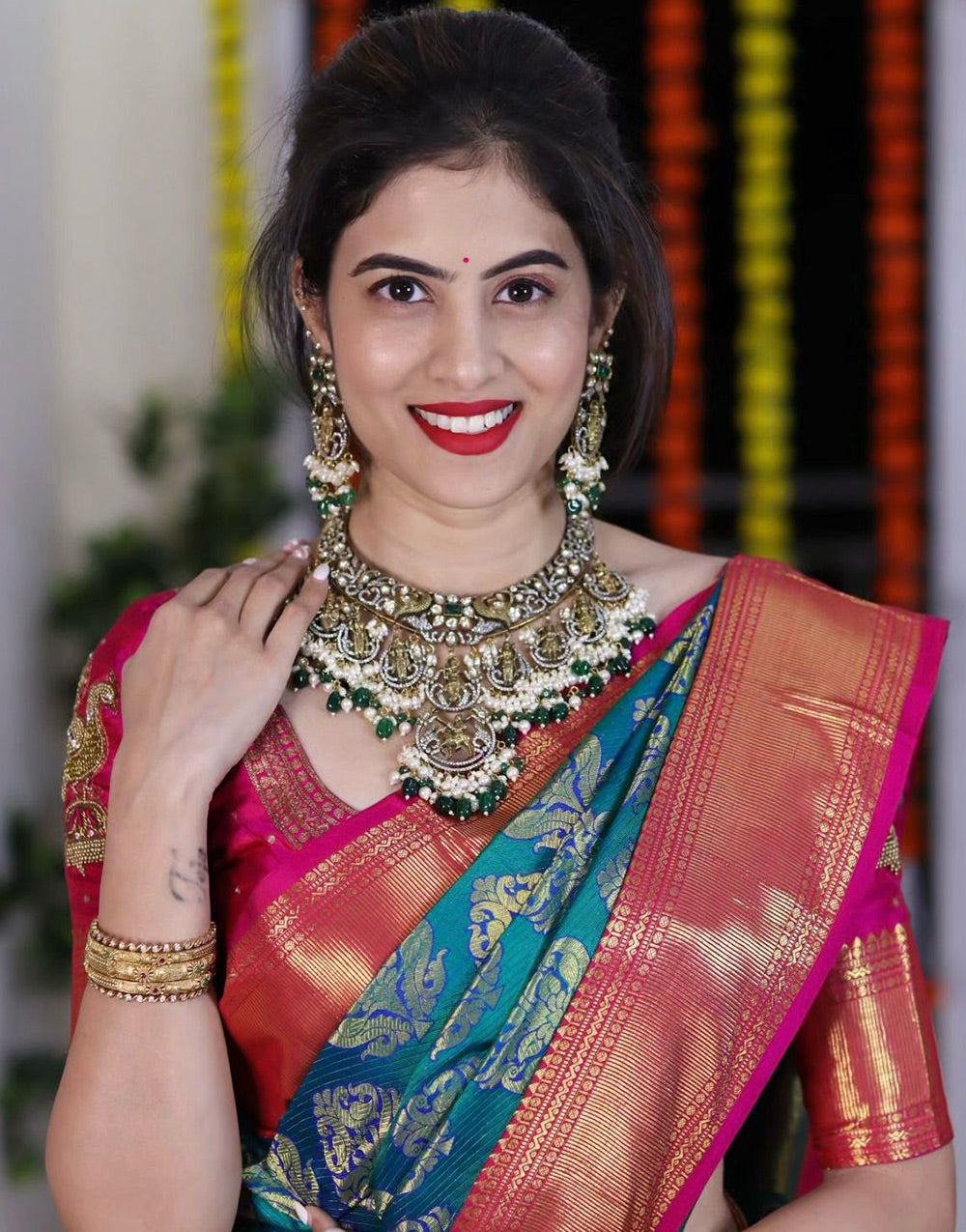 Rama Blue Banarasi Soft Silk Saree With Zari Weaving Work