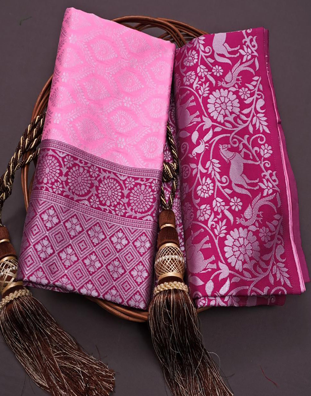 Rose Pink Banarasi Soft Silk Saree With Weaving Work