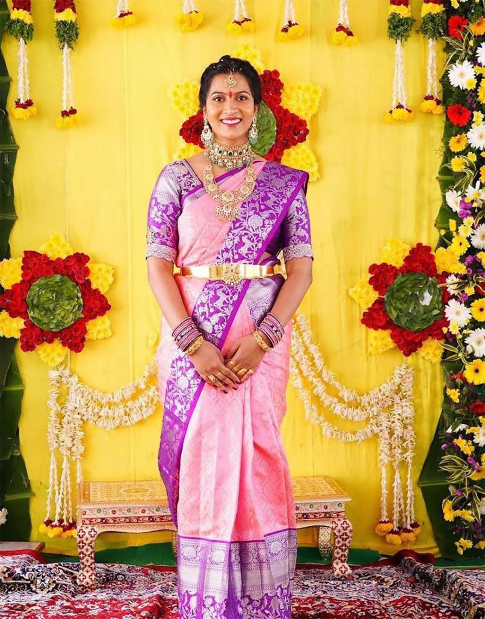 Rose Pink Banarasi Soft Silk Saree With Weaving Work