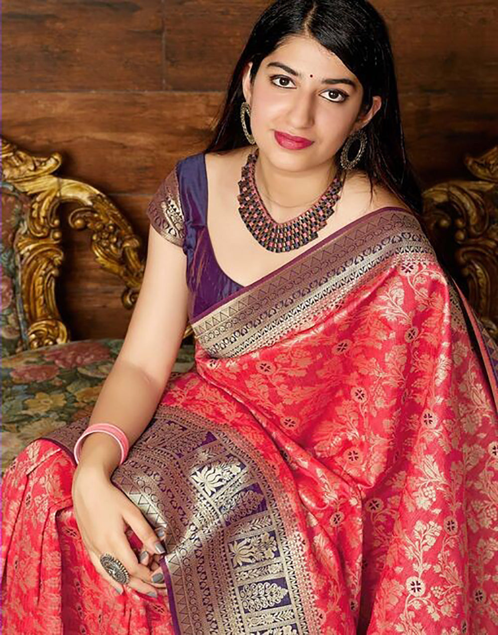 Red Banarasi Soft Silk Saree With Weaving Work