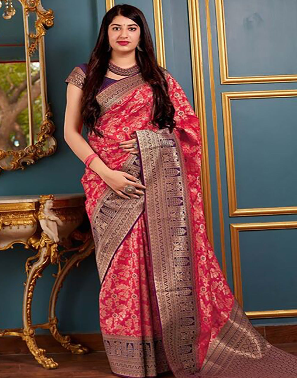 Red Banarasi Soft Silk Saree With Weaving Work