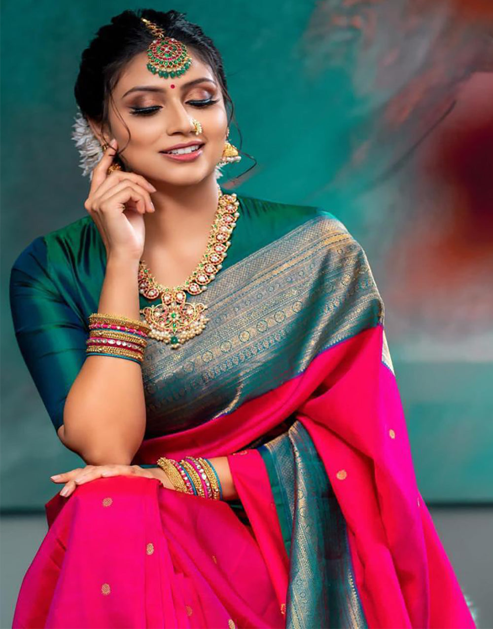Rani Pink Banarasi Soft Silk Saree With Weaving Work