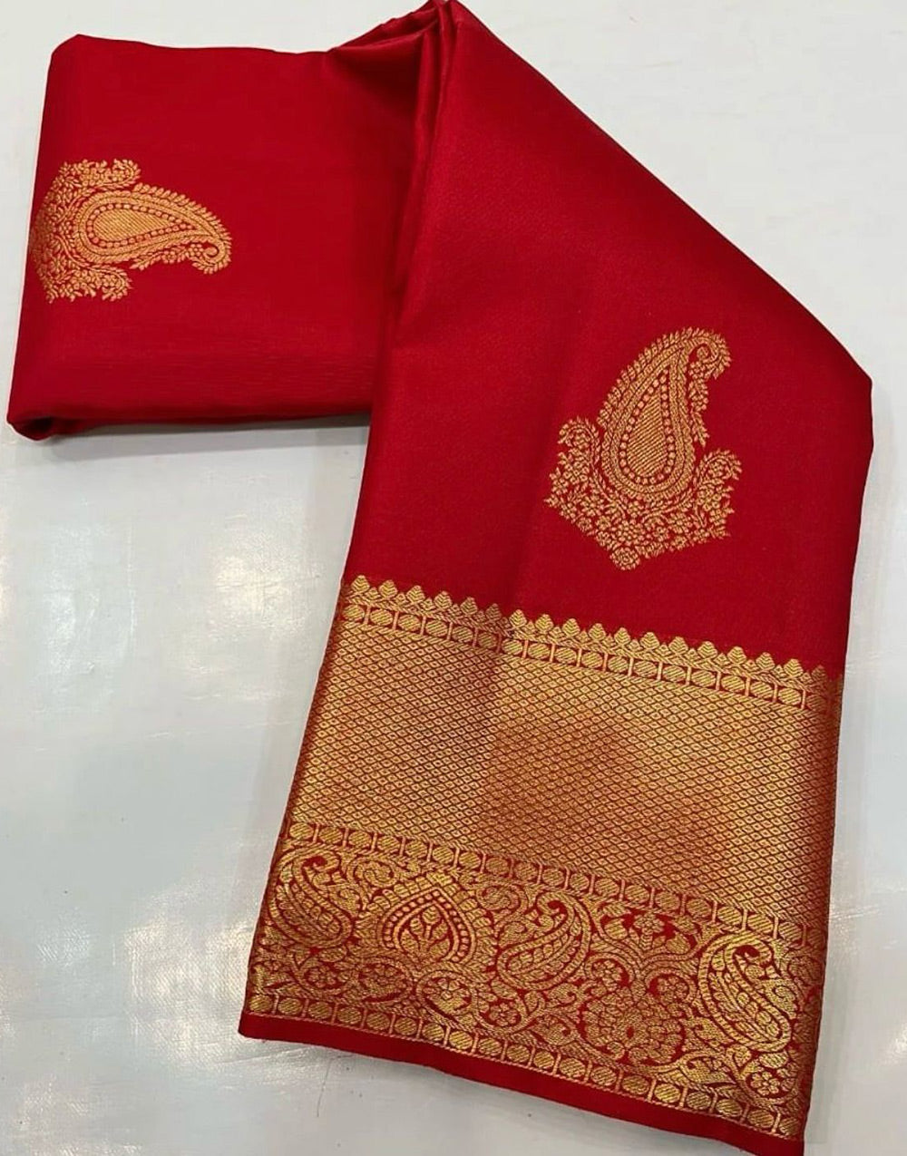 Red Banarasi Soft Silk Saree With Zari Weaving Work