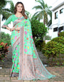 Spring Green Banarasi Soft Silk Saree With Zari Weaving Work