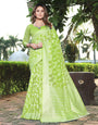 Pista Green Banarasi Soft Silk Saree With Zari Weaving Work