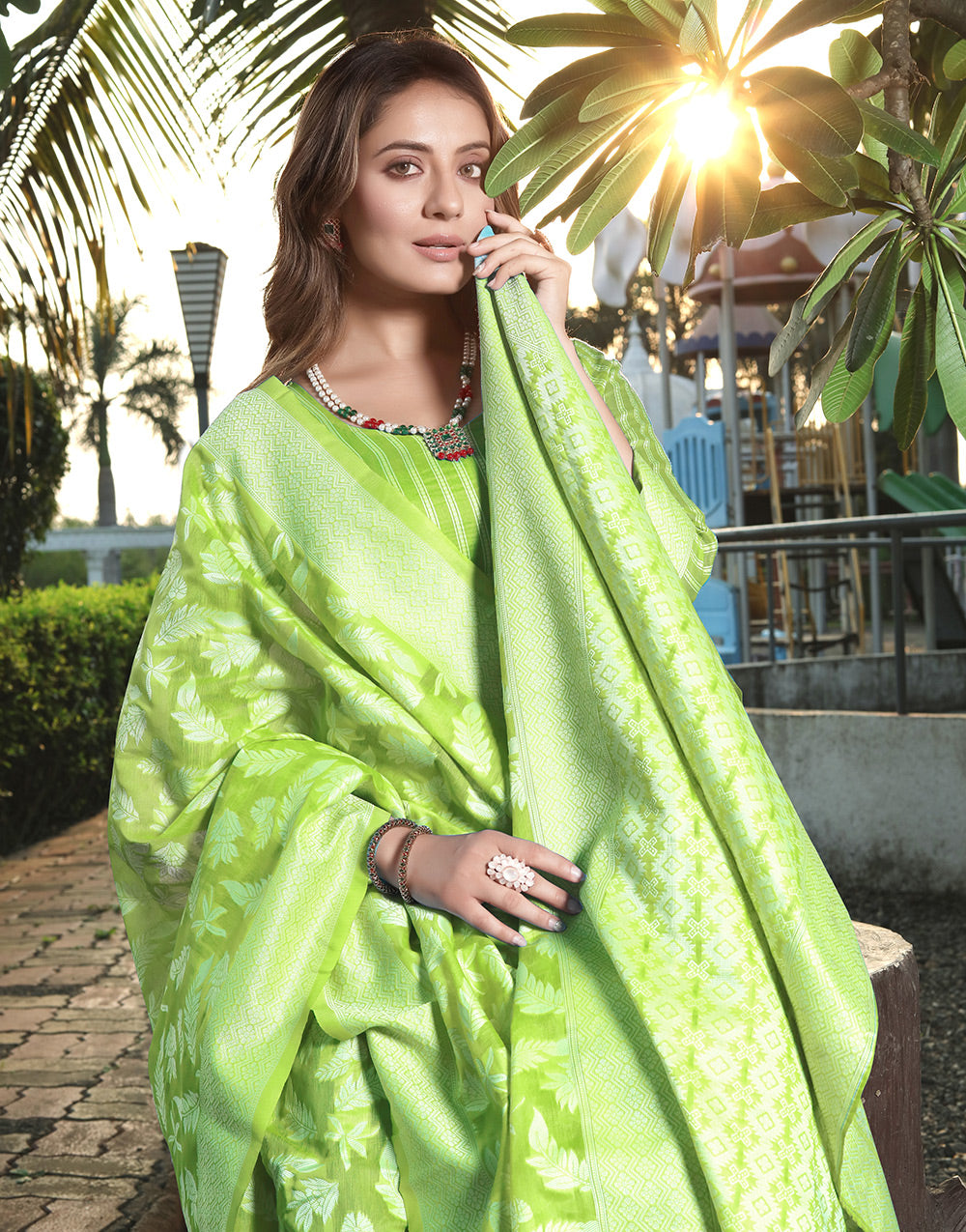 Pista Green Banarasi Soft Silk Saree With Zari Weaving Work