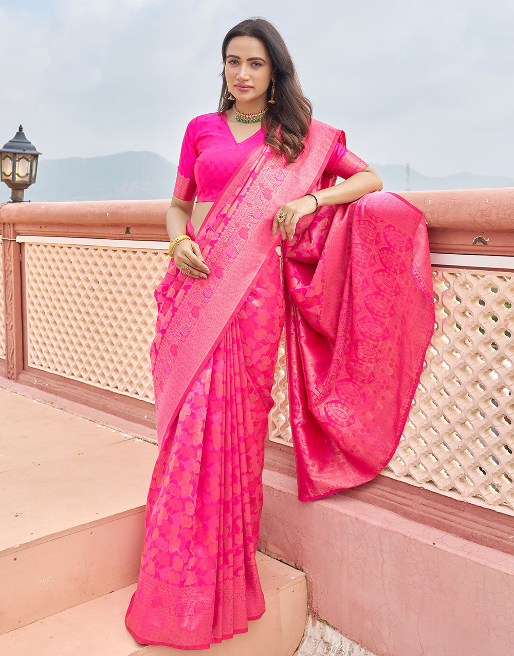 Rani Pink Kanjivaram Silk With Weaving Saree