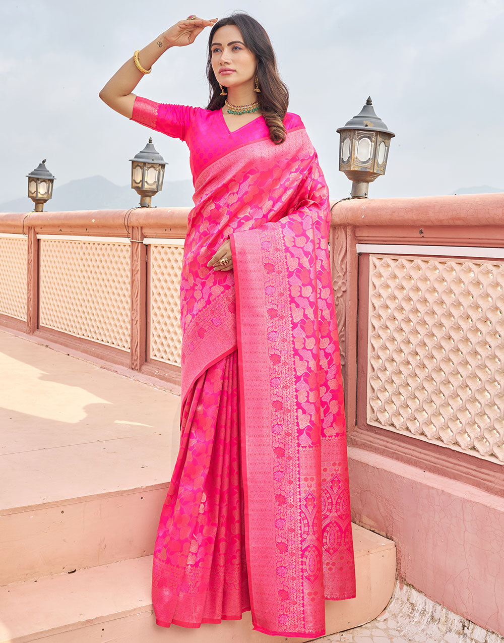 Rani Pink Kanjivaram Silk With Weaving Saree