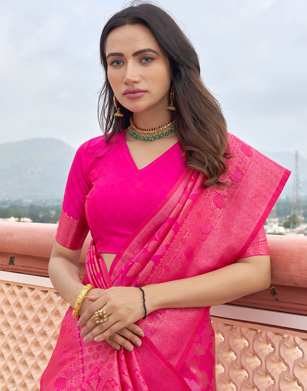 Rani Pink Kanjivaram Silk With Weaving Saree