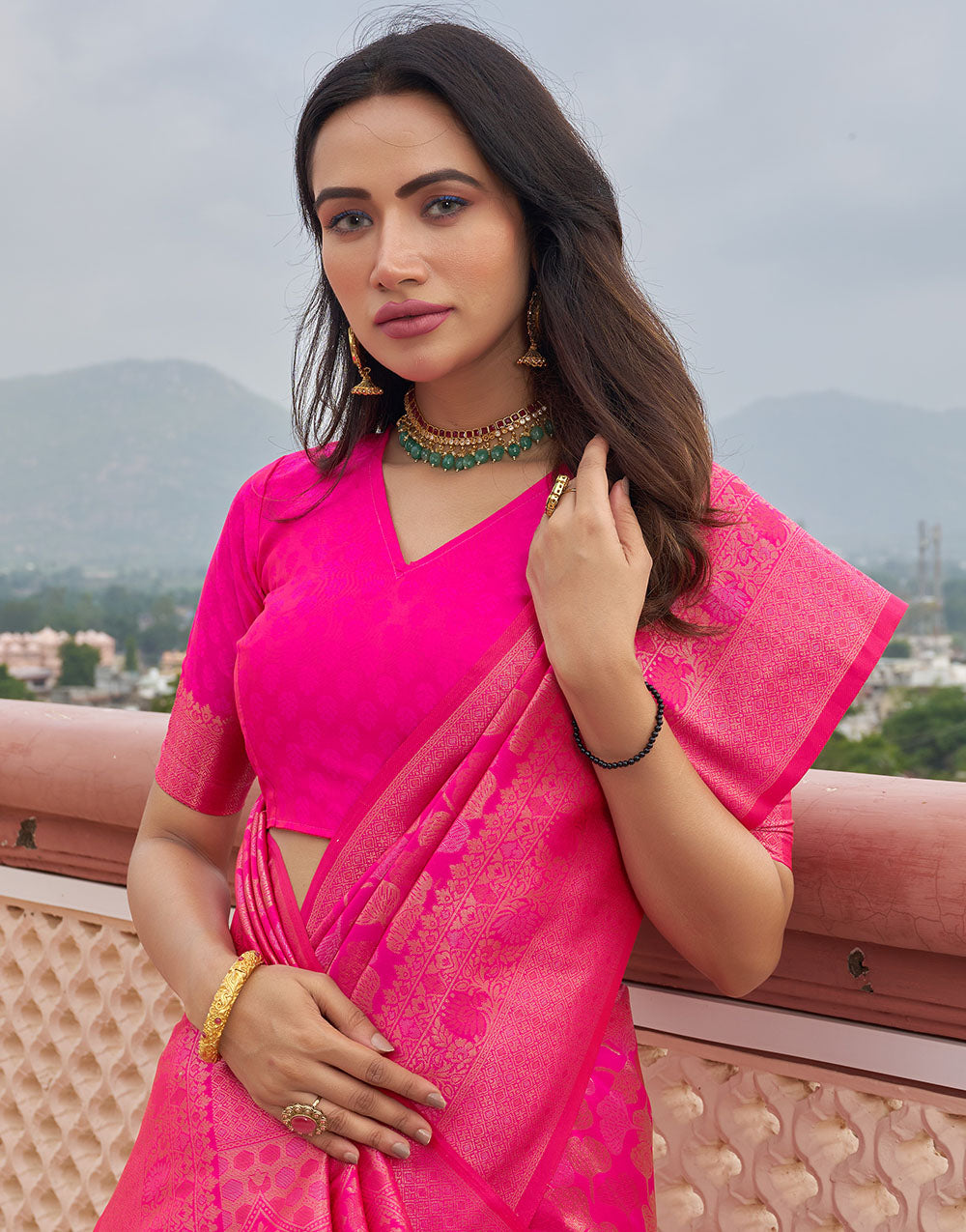 Rani Pink Kanjivaram Silk With Weaving Saree