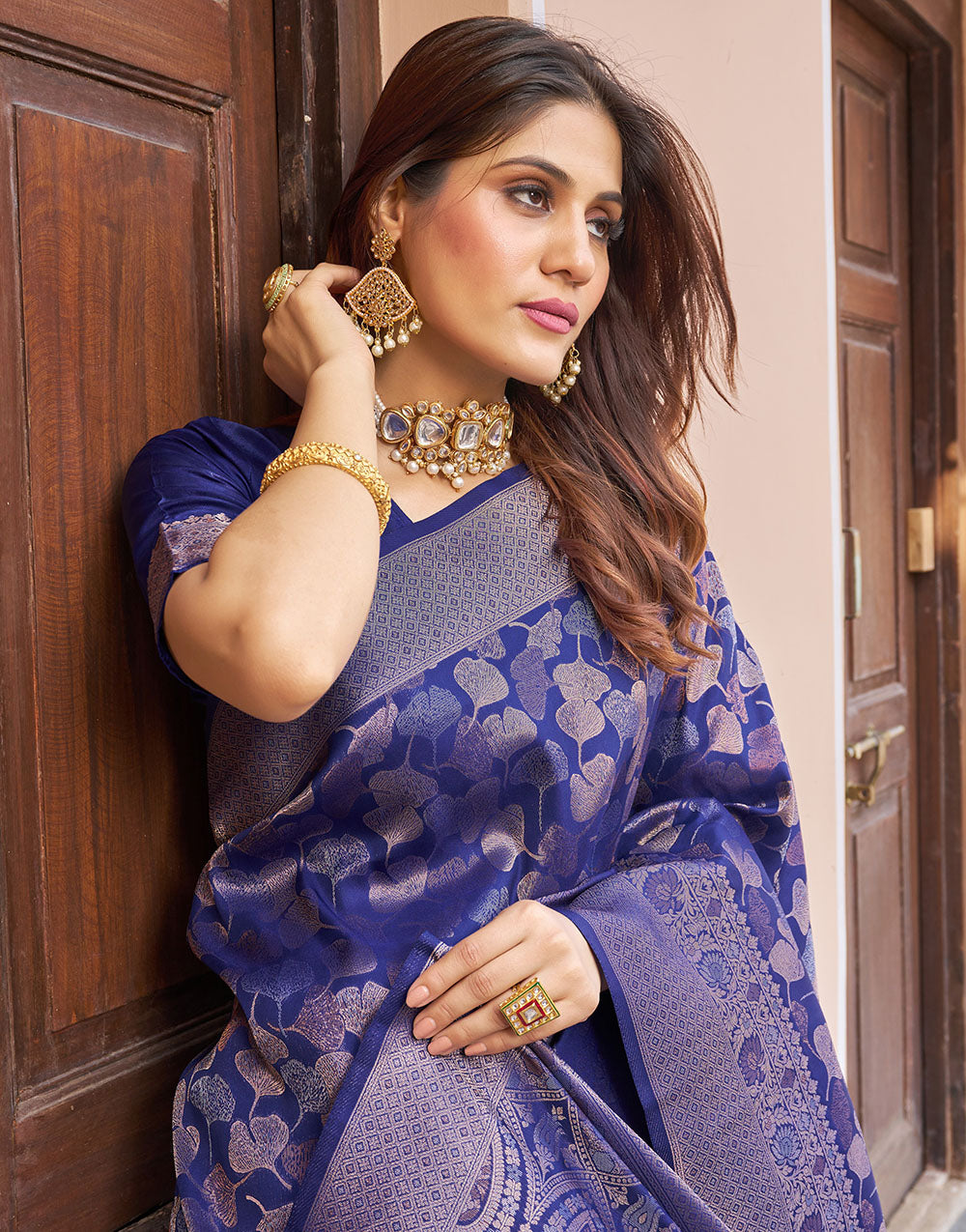 Navy Blue Kanjivaram Silk With Weaving Saree