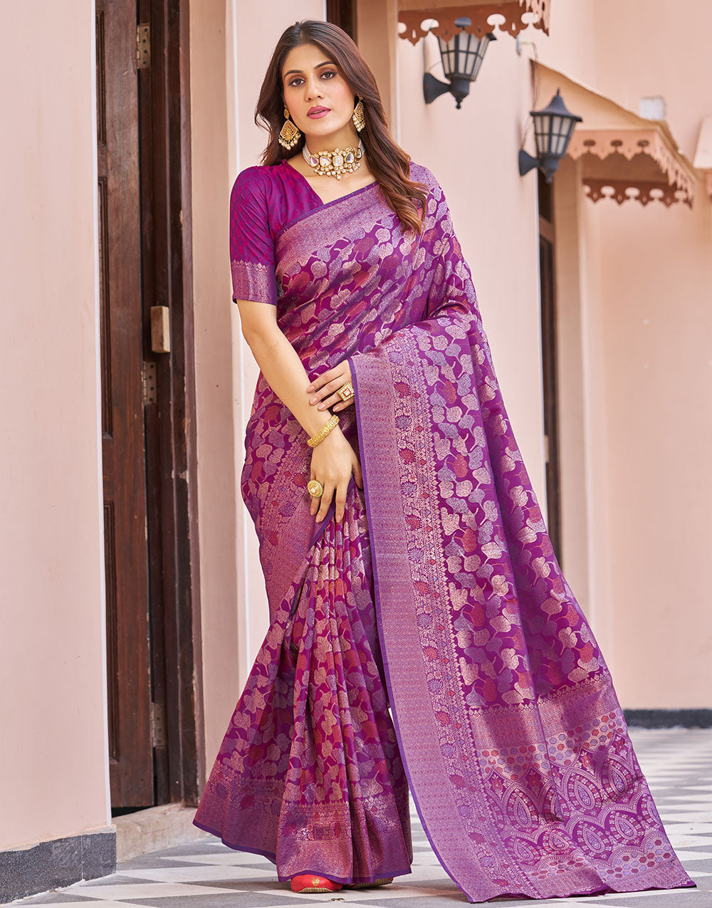 Magenta Kanjivaram Silk With Weaving Saree