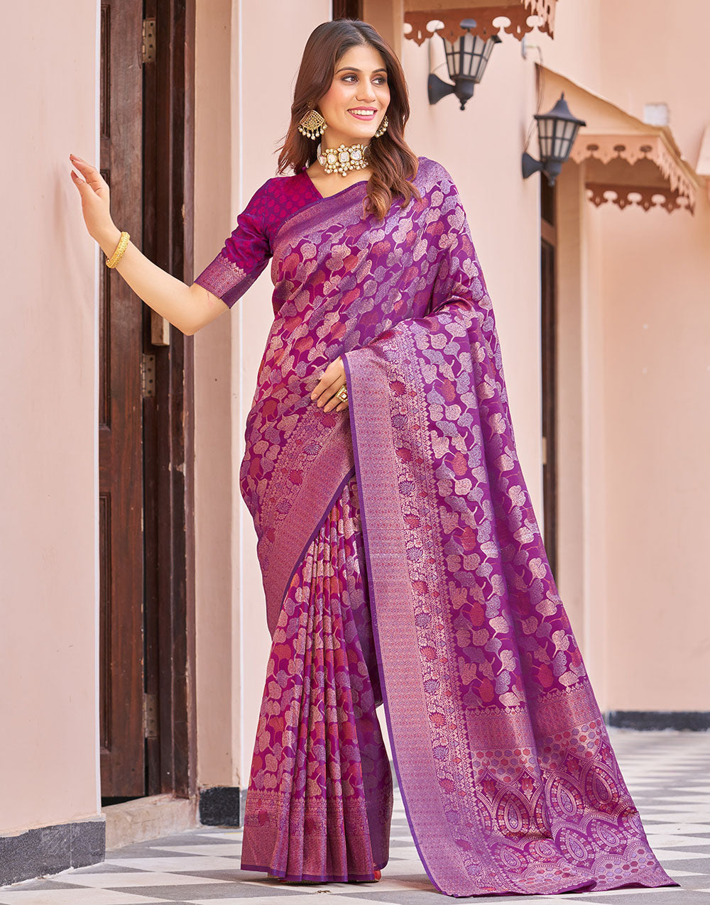 Magenta Kanjivaram Silk With Weaving Saree