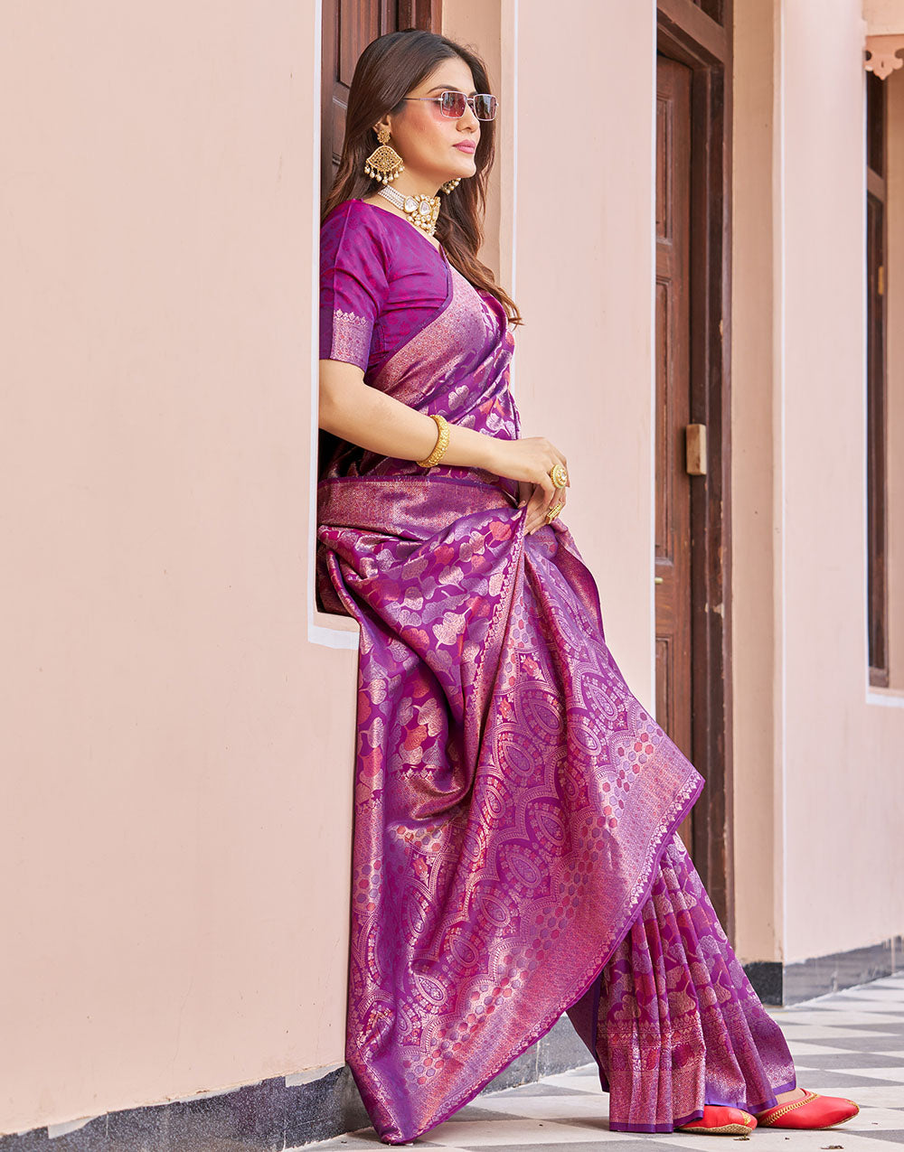 Magenta Kanjivaram Silk With Weaving Saree