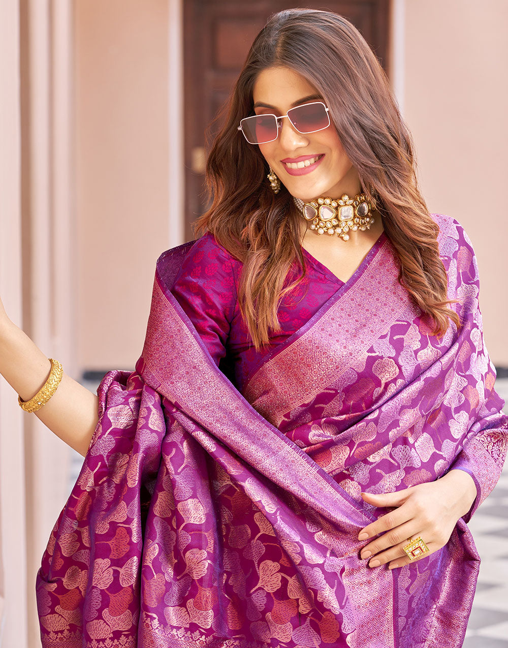 Magenta Kanjivaram Silk With Weaving Saree