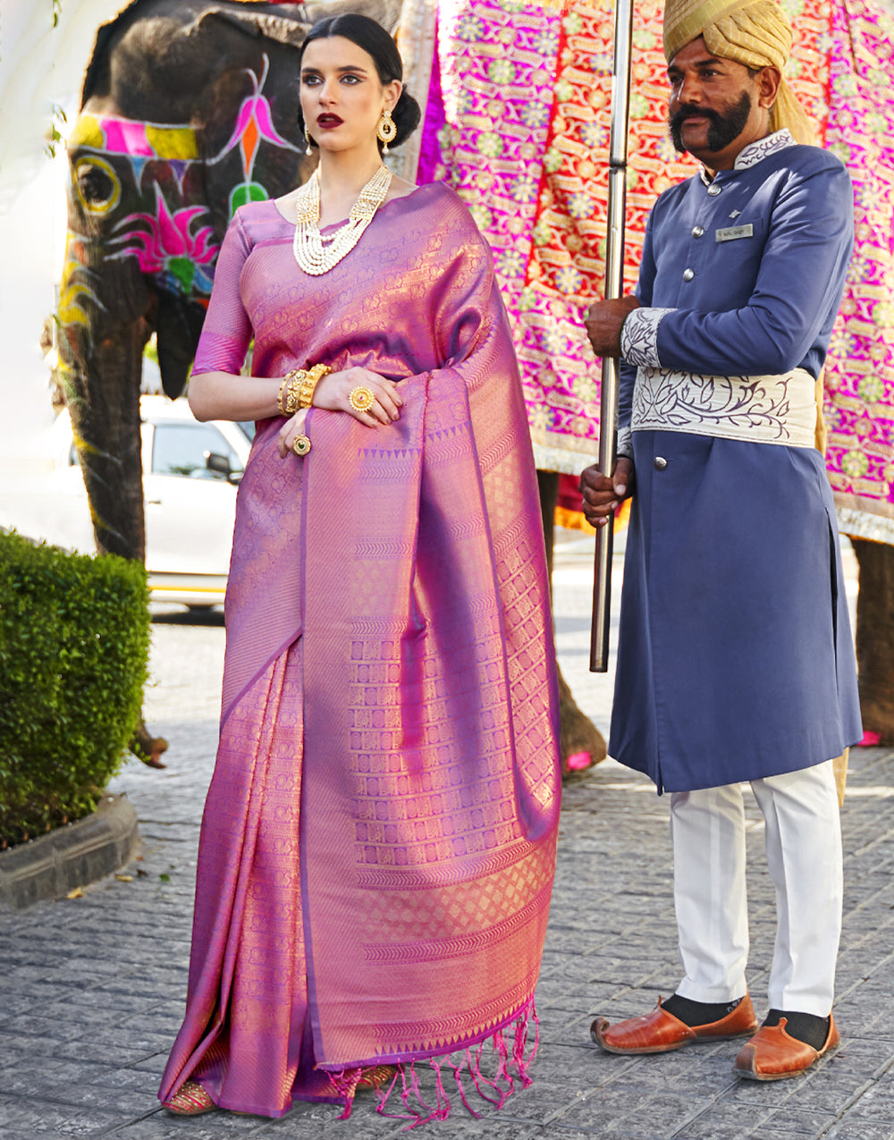 Hot Purple Kanjivaram Silk Saree With Zari Weaving Work