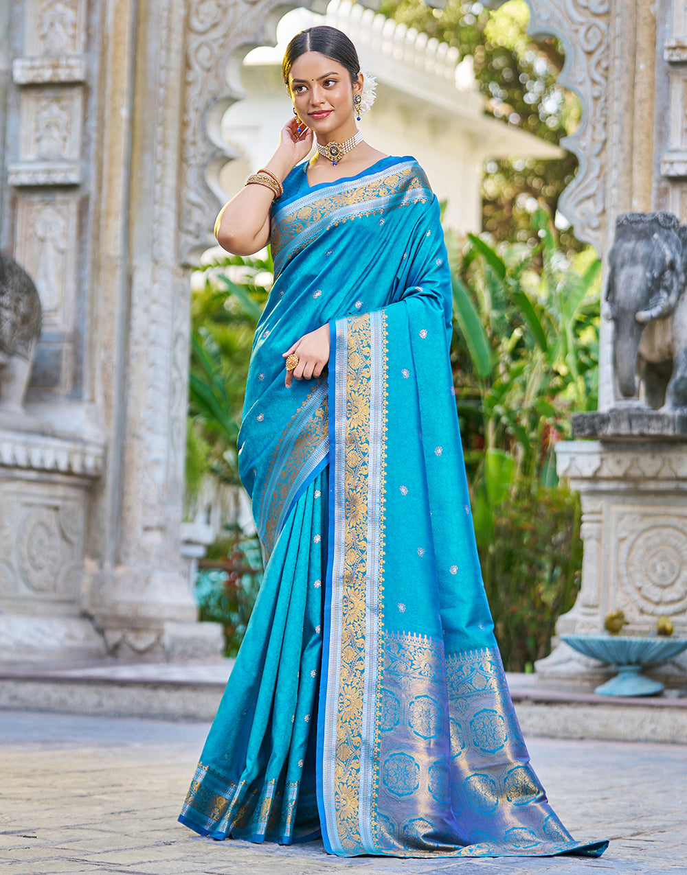 Pacific Blue Soft Silk Saree With Weaving Work