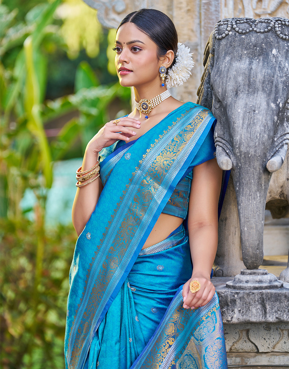 Pacific Blue Soft Silk Saree With Weaving Work