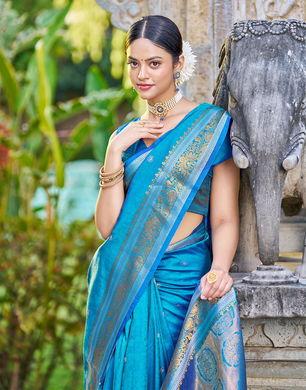 Pacific Blue Soft Silk Saree With Weaving Work