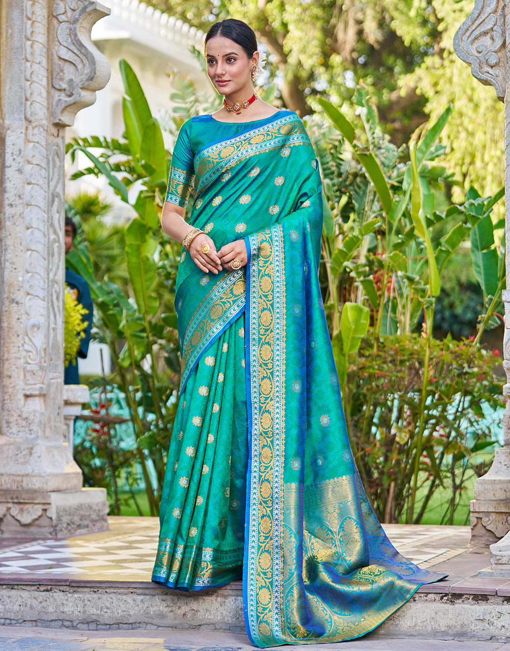 Teal Blue Soft Kanjivaram Silk Saree With Weaving Work