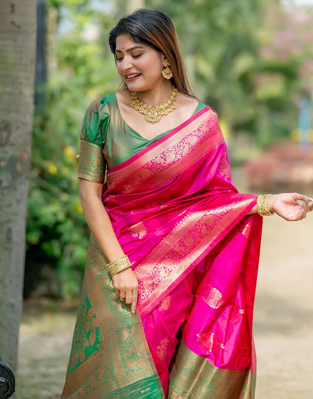 Pink Soft Banarasi Silk Saree With Zari Weaving Work