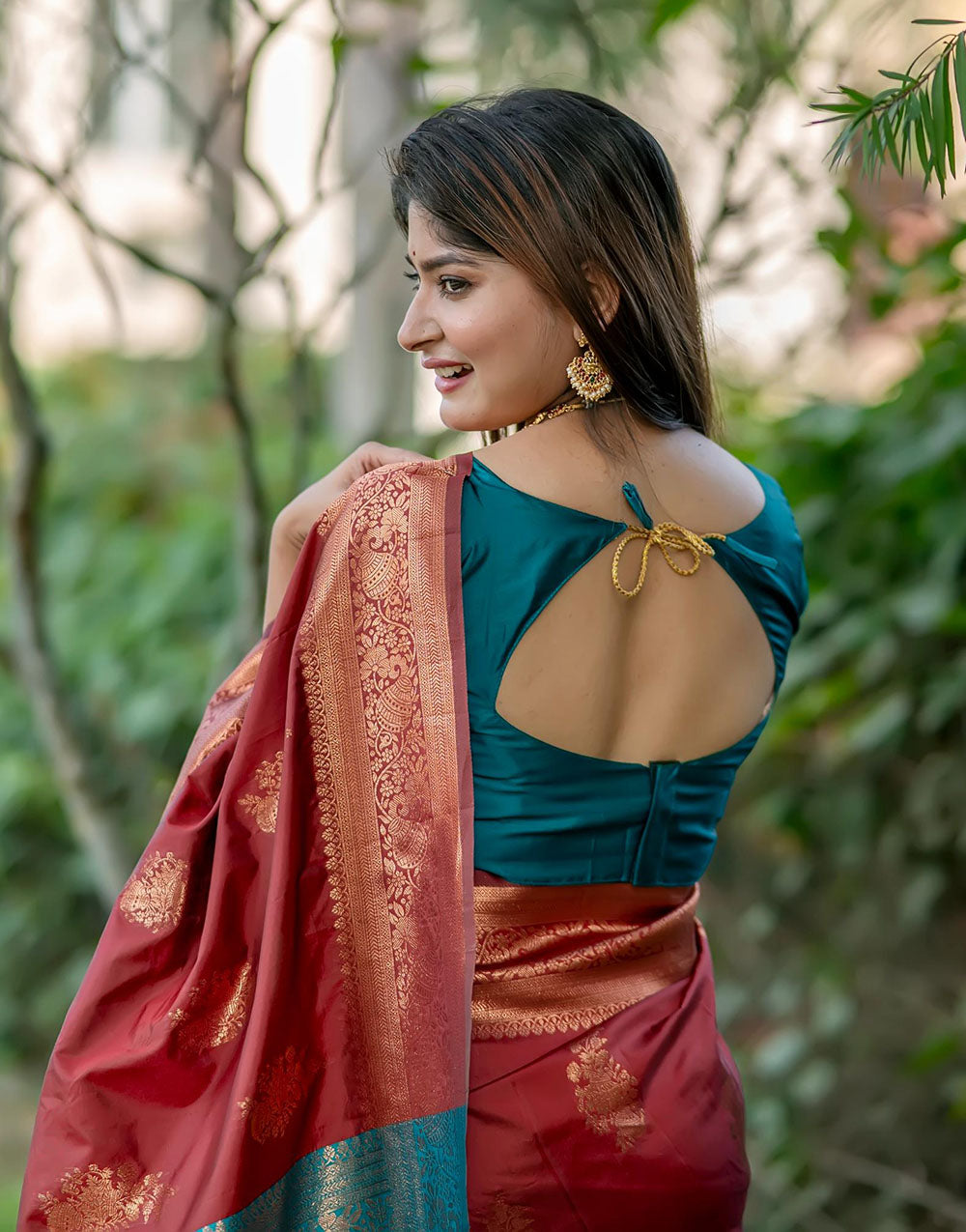 Red Berry Soft Banarasi Silk Saree With Zari Weaving Work