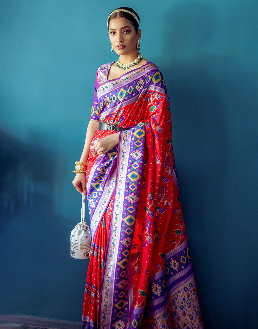 Hot Red Paithani Silk Saree With Zari Weaving Work