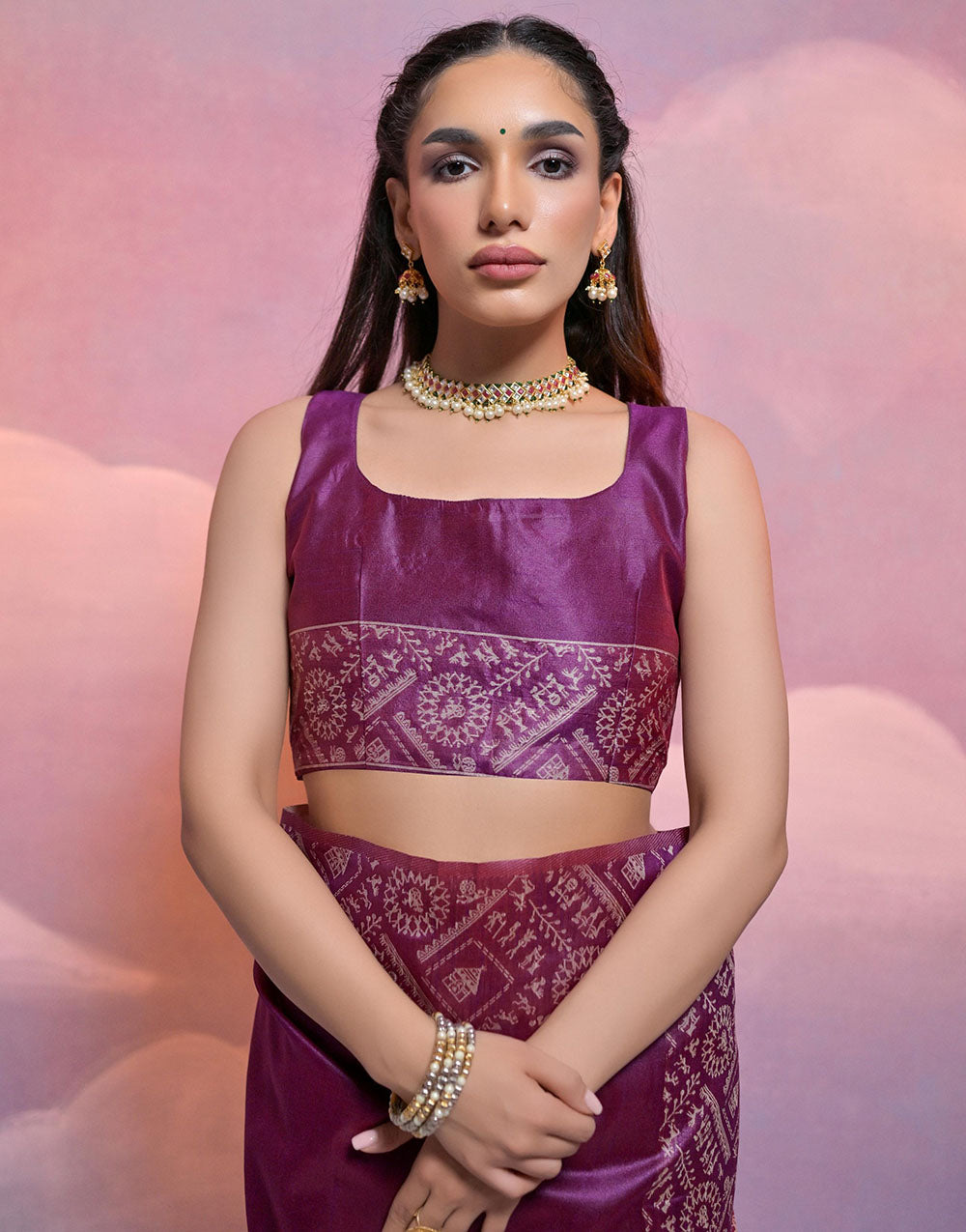 Wine Handloom Raw Silk Saree With Weaving Work
