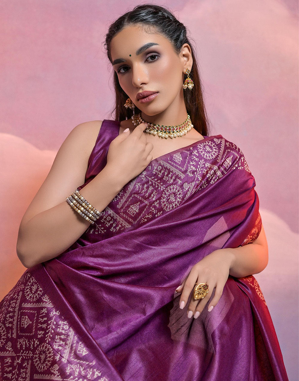 Wine Handloom Raw Silk Saree With Weaving Work