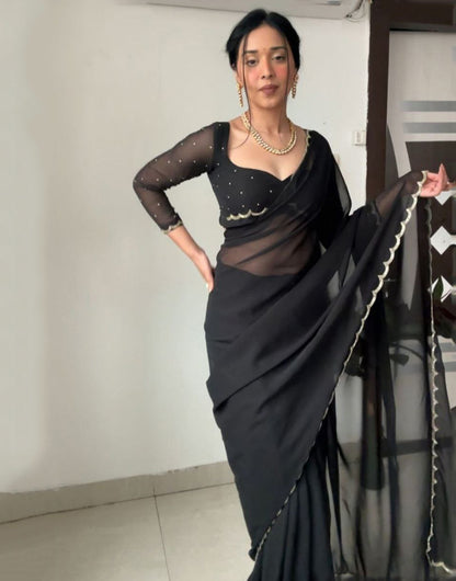 Black Georgette With Stitched Blouse Ready To Wear Saree