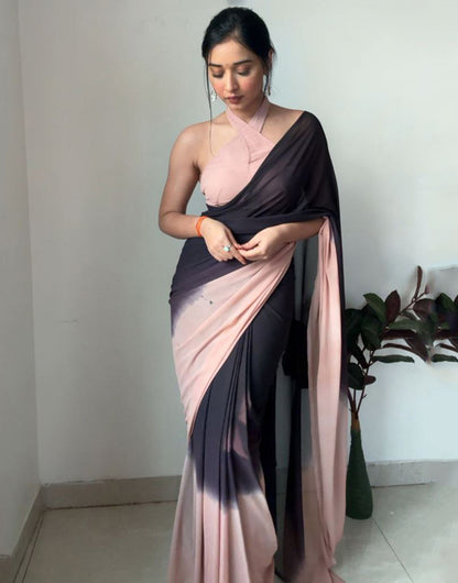 Black & Peach Georgette With Printed Ready To Wear Saree