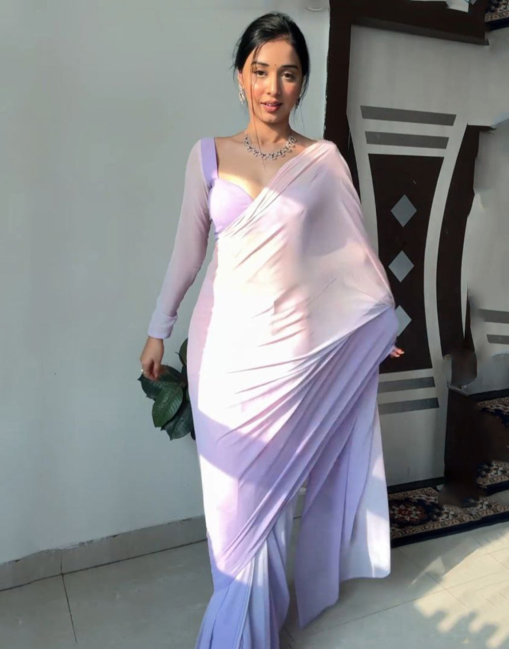 Light Lavender & Pink Georgette With Printed Ready To Wear Saree