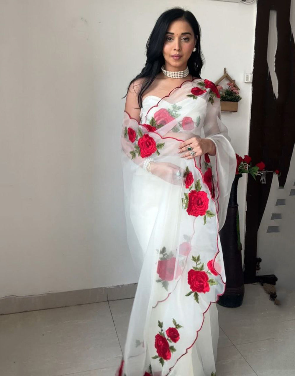 White Organza Ready To Wear Saree