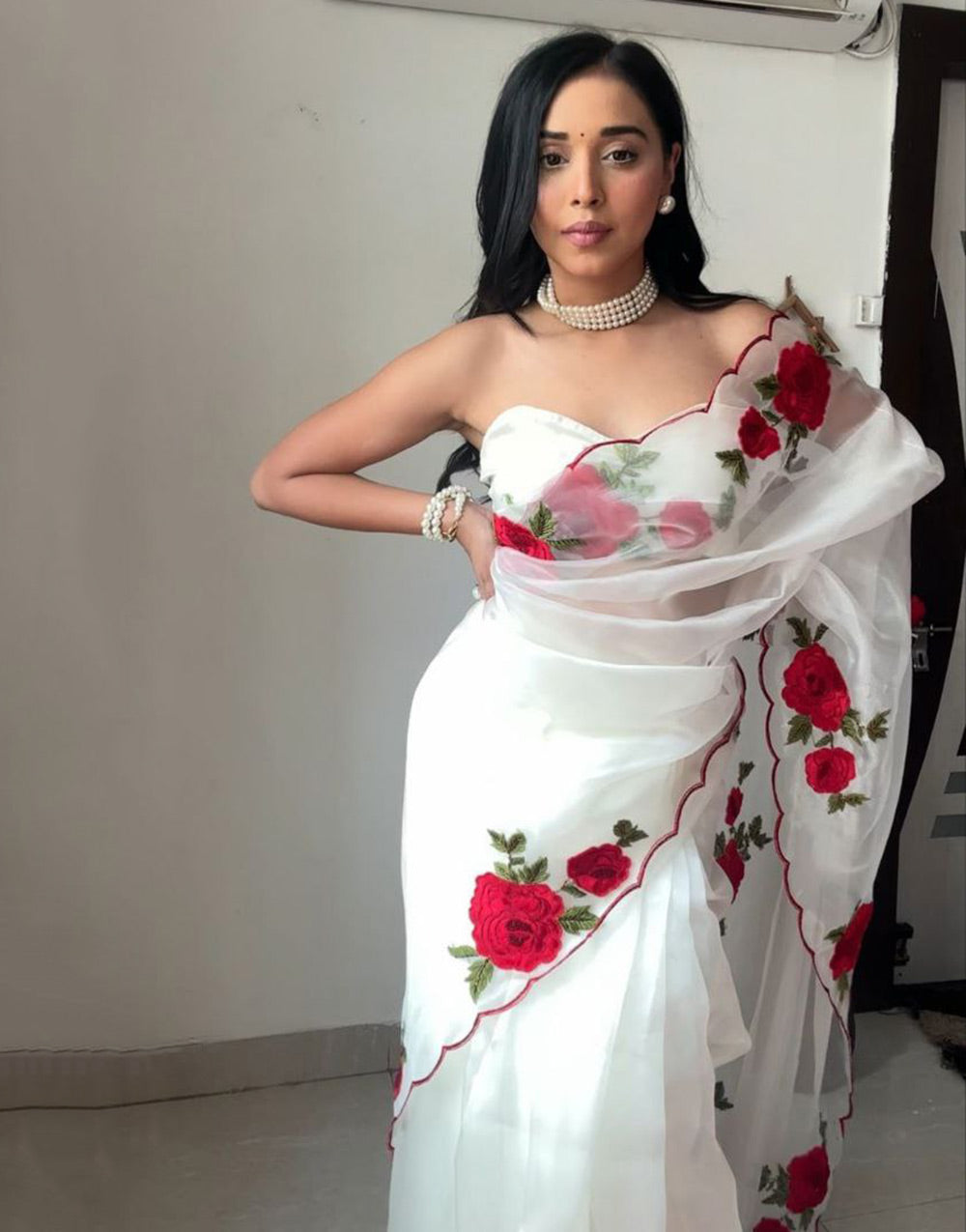 White Organza Ready To Wear Saree