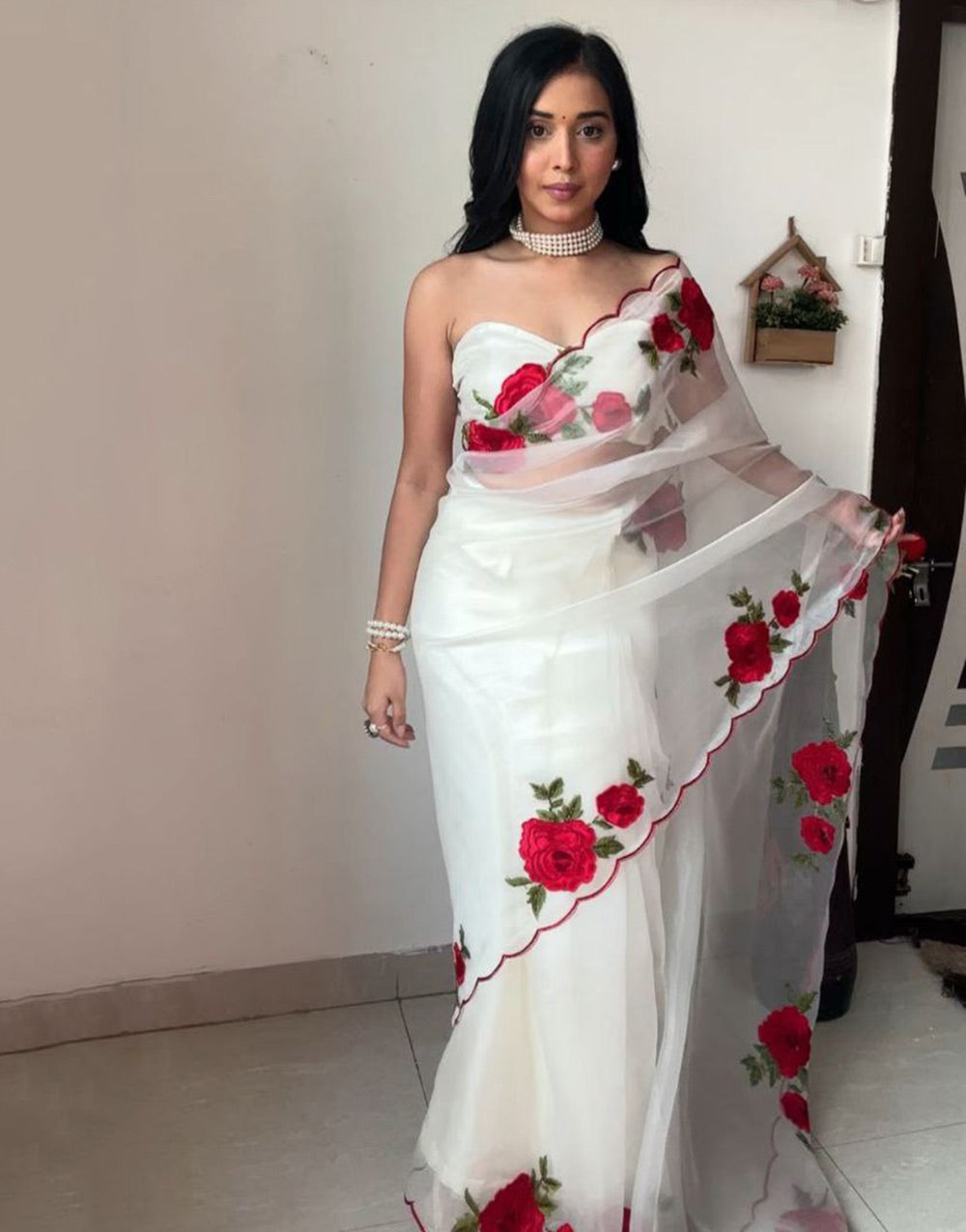 White Organza Ready To Wear Saree