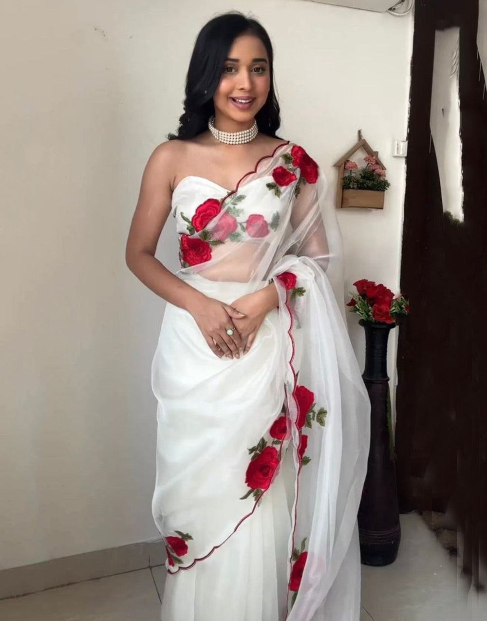 White Organza Ready To Wear Saree