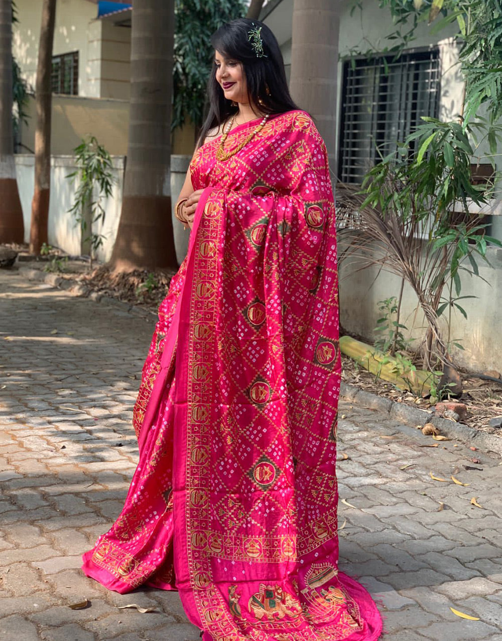 Pink Gajji Soft Silk Hand Bandhej Bandhani Saree