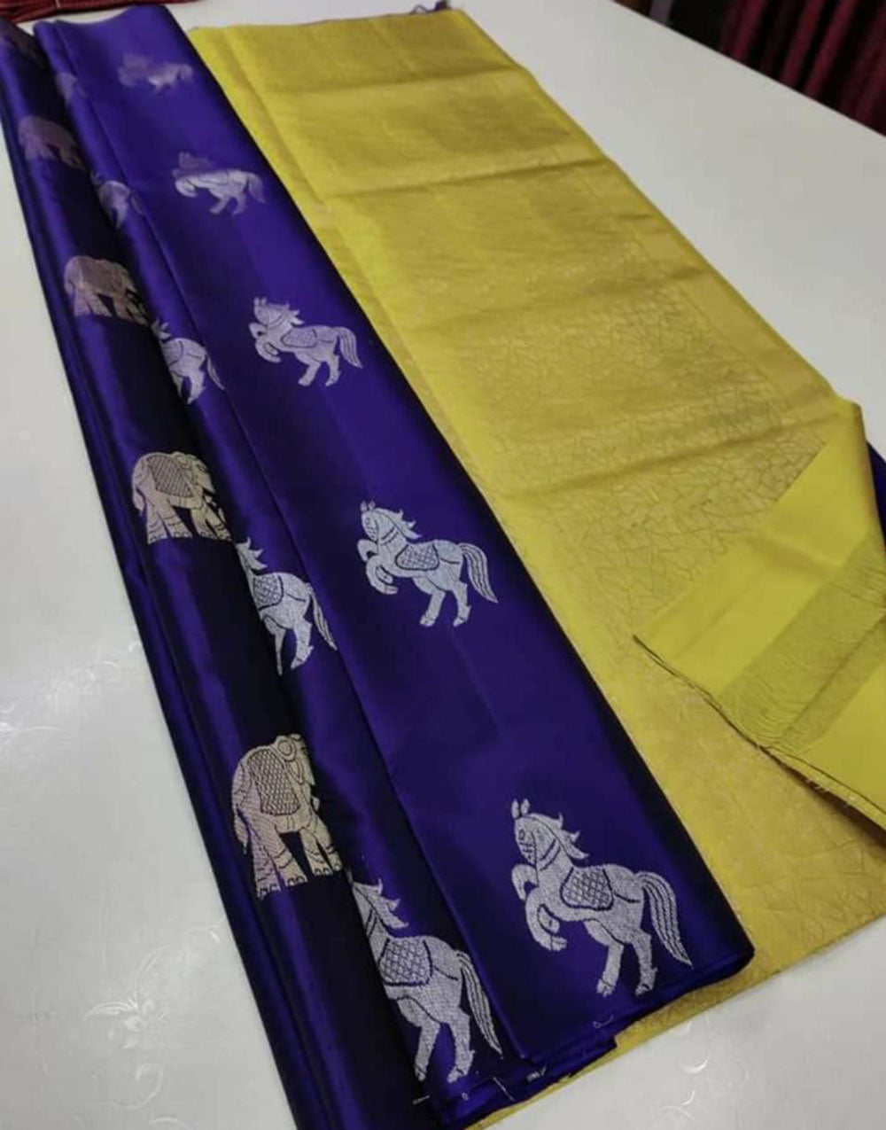 Navy Blue Silk Saree With Zari Weaving Work