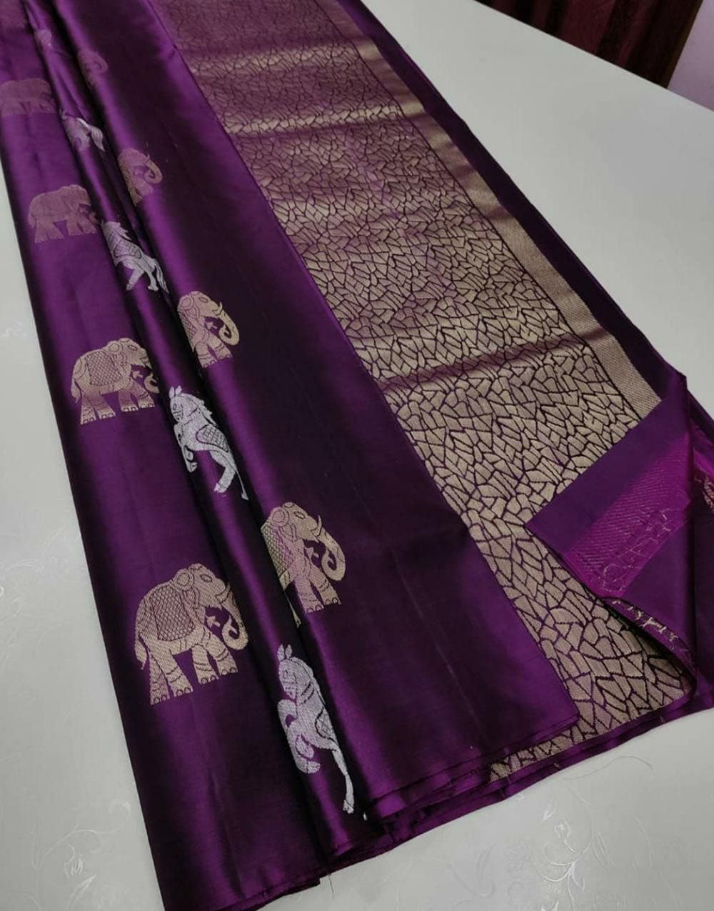 Plum Purple Silk Saree With Zari Weaving Work