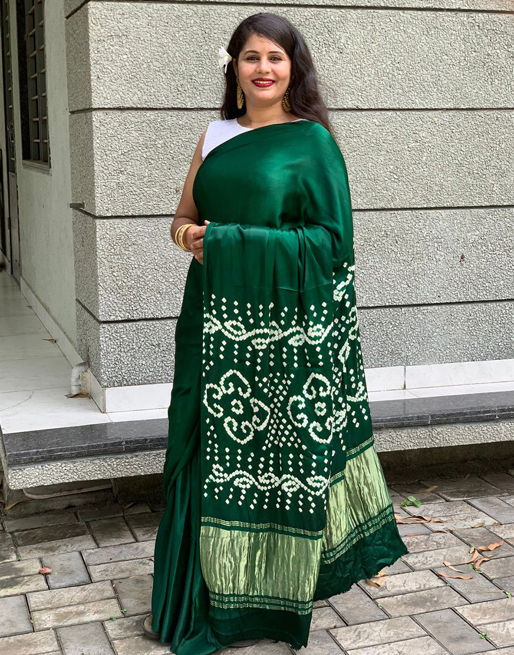 Green Gajji Silk Saree With Bandhej Printed Work