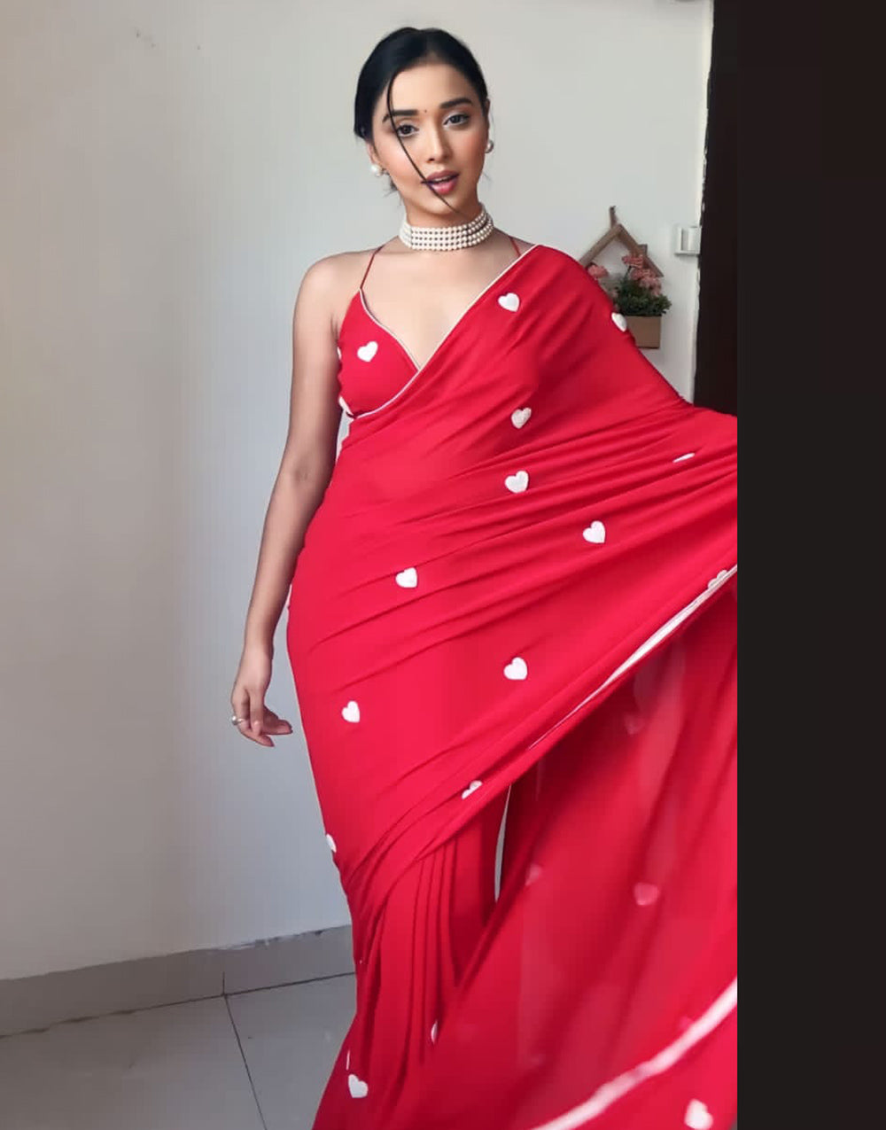 Red Georgette Ready To Wear Saree