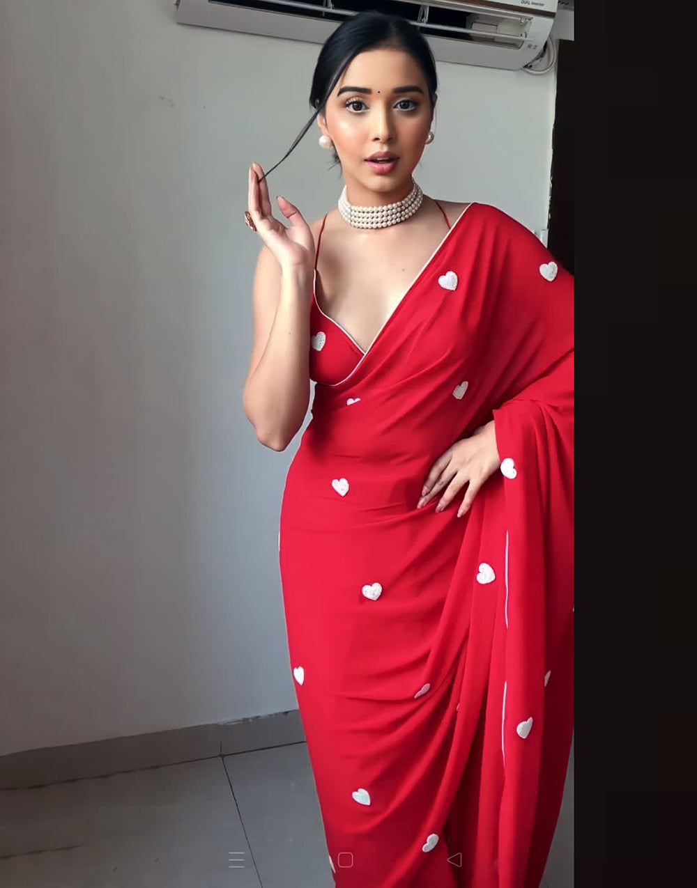 Red Georgette Ready To Wear Saree