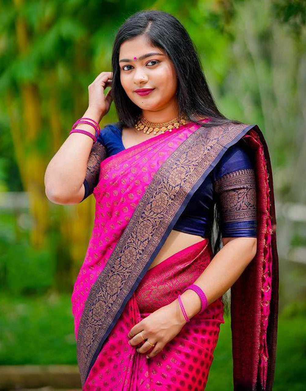 Rani Pink Soft Silk Saree With Zari Weaving Work